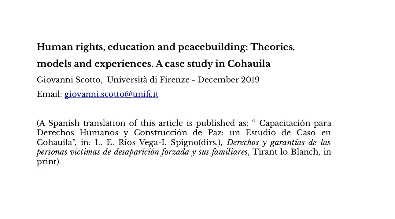 Human rights, education and peacebuilding: Theories, models and experiences. A case study in Cohauila