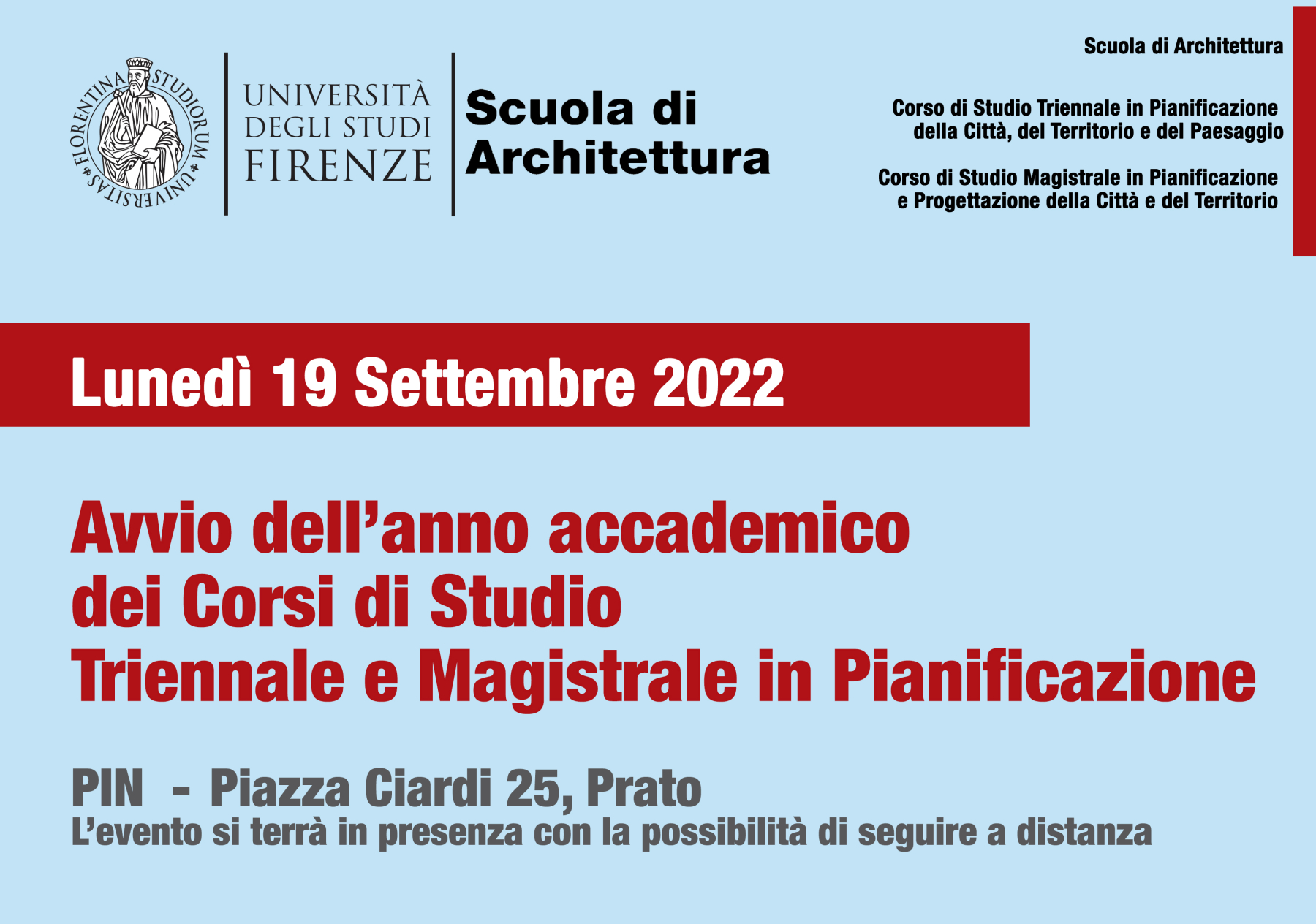 Avvio dell'anno accademico dei Corsi di Studio Triennale e Magistrale in Pianificazione