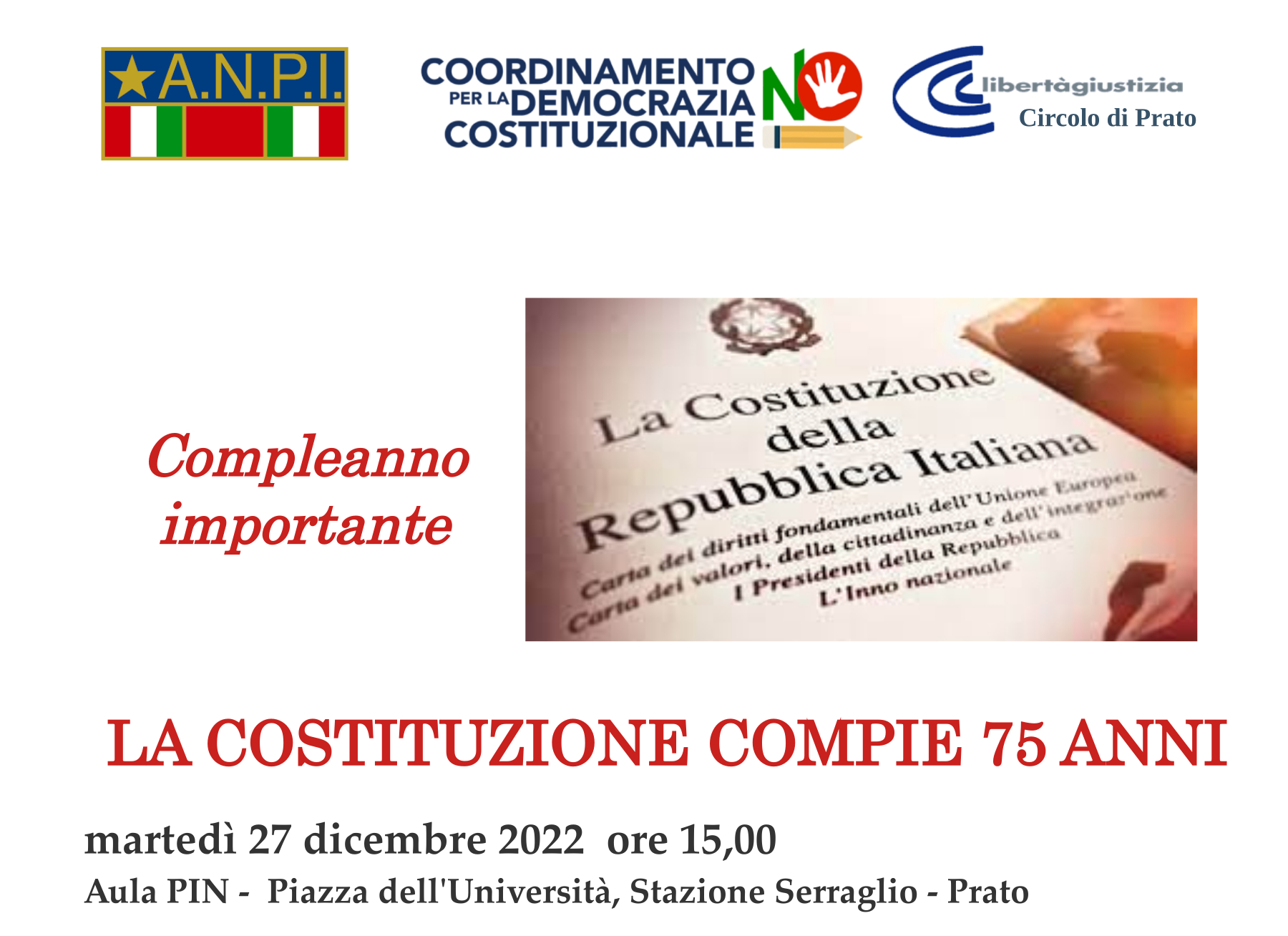 27 dicembre - Compleanno della Costituzione in Piazza dell'Università