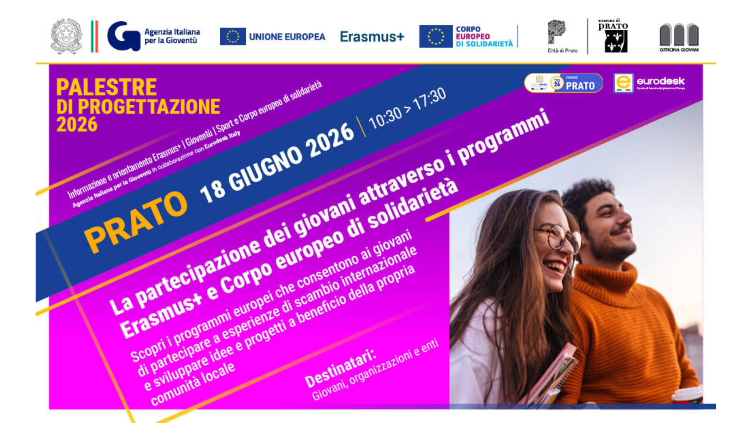 Politiche giovanili e fondi europei: il 18 giugno a Prato arriva la “Palestra di Progettazione” Erasmus+ e ESC